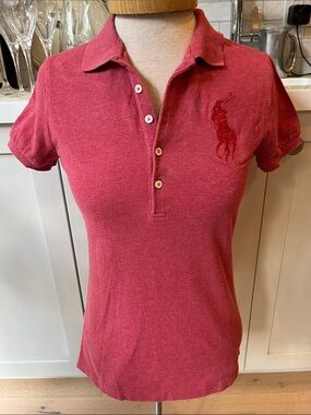 Ralph Lauren Women's Dusty Red Short Sleeve Large Pony Polo